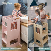 KiddyMoon Lernturm für Kinder ab 1 Jahr, Anti-Kipp-Schutz, 3-fach höhenverstellbar, Schutzbügel, Montessori Küchenhelfer, Schwarz/Natürlich, 91,5x39,3x49,4