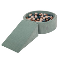 KiddyMoon Spielplatz Aus Schaumstoff Für Kinder mit Bälle Waschbare Bezug, grün: dunkeltürkis/pastellbeige/kupferrot, Bällebad (100 Bälle) + Zwickel