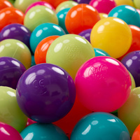 KiddyMoon Kinder Bälle für Bällebad Baby Spielbälle Plastikbälle ∅7cm Made in EU, hellgrün/gelb/türkis/orange/dunkel pink/violett, 50 Bälle/7cm