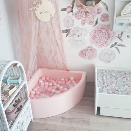 KiddyMoon Bällebad Bällepool mit bunten Bällen ∅ 7Cm  für Babys Kinder Rund, pink:puderrosa/perle/transparent, 90x30cm/300 Bälle