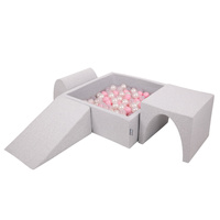 KiddyMoon Spielplatz aus Schaumstoff mit Quadrat Bällebad Bälle Hindernisläufen, hellgrau:puderrosa/perle/transparent, Bällebad (300 Bälle) + Version 2