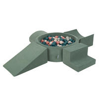 KiddyMoon Spielplatz Velvet Aus Schaumstoff Mit Samt Rund Bällebad Ballgruben Für Babys Spielbad Hindernisläufen, Hergestellt In Der EU, waldgrün: dunkeltürkis/pastellbeige/grüngrau/lachsfarben, Bällebad (200 Bälle) + Version 5