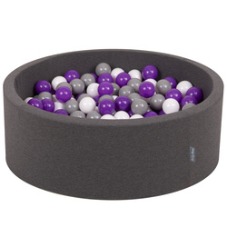 KiddyMoon Bällebad Bällepool mit bunten Bällen ∅ 7Cm  für Babys Kinder Rund, dunkelgrau:weiß/grau/violett, 90x30cm/300 Bälle