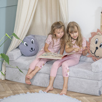 KiddyMoon Kindersofa aus Schaumstoff Spielsofa für Kinder Schlafsofa Kindersessel Sofa für Kinderzimmer Kindercouch Faltmatratze, hellgrau, Kindersofa mit 2 Kissen