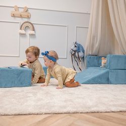 KiddyMoon Kindersofa und Bällen Für Kinder Weiches Schaumstoff-Sofa Leich Modulares Sofa Vielseitig Abnehmbarer Bezug Perfekt für Spiel Lernen und Entspannung, blau: pastellbeige/pastellblau/weiß/perle, Sofa + 100 Bälle