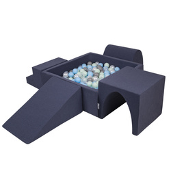 KiddyMoon Spielplatz aus Schaumstoff mit Quadrat Bällebad Bälle Hindernisläufen, dunkelblau:perle/grau/transparent/babyblue/minze, Bällebad (200 Bälle) + Version 3
