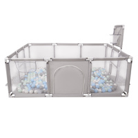 Laufstall Baby Großer Spielplatz mit Bällen Laufgitter für Kinder, Grau:perle/grau/transparent/babyblue/minze, 200 Bällen