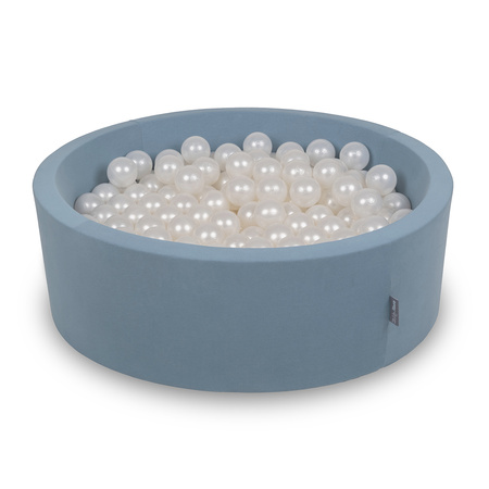 KiddyMoon Rundes Bällebad mit Bällen für Baby aus Schaumstoff, blau:perle, 90 x 30 cm 200 Bälle