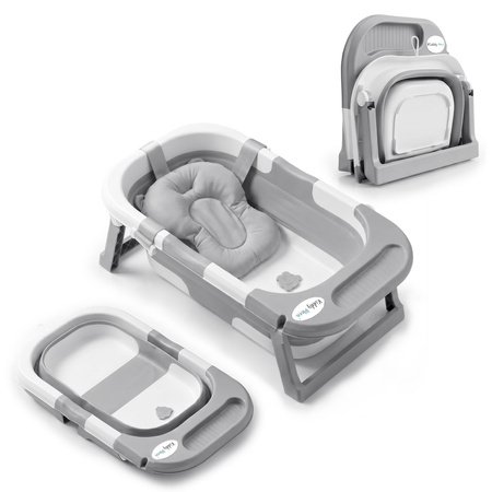KiddyMoon Faltbare Babybadewanne Kunststoff mit Badekissen, Grau, M