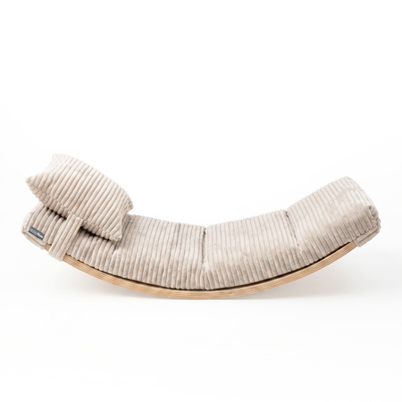 KiddyMoon Balance Board für Kinder aus Holz Balancierbrett mit Matratze und Kissen, Naturfarben/Beige, Balance Board/Matratze/Kissen