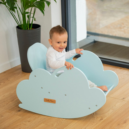 KiddyMoon Bogenwippe für Kinder Wölkchen Holzwippe Wippe Montessori AR-002, Blau