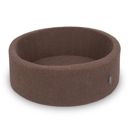 KiddyMoon Bällebad für Baby mit Teddy-Plüsch, Größere 7 cm Bälle für Eine Vollere Füllung, ab 8 Monaten, Abnehmbarer Bezug, Braun, 90 x 30 cm Ohne Bälle