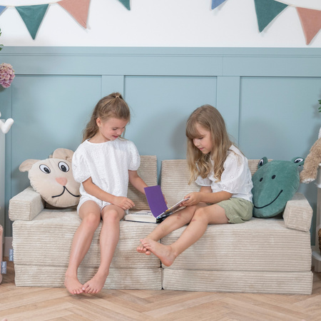 KiddyMoon Kindersofa aus Schaumstoff, Spielsofa für Kinder, Kindersessel, Sofa fürs Kinderzimmer, Kindercouch, Faltmatratze, beige, Kindersofa