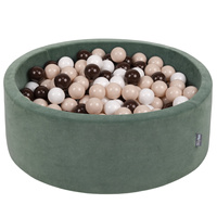KiddyMoon Rund Bällebad Velvet Bällepool ∅ 7Cm Ballgruben Für Babys Spielbad Kleinkinder, Hergestellt in der EU, waldgrün: pastellbeige/braun/weiß, 90 x 30 cm 200 Bälle
