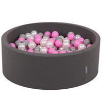 KiddyMoon Bällebad Bällepool mit bunten Bällen ∅ 7Cm  für Babys Kinder Rund, Dunkelgrau, 90 x 30 cm 200 Bälle