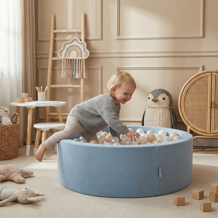 KiddyMoon Rundes Bällebad mit Bällen für Baby aus Schaumstoff, blau:perle, 90 x 30 cm 200 Bälle