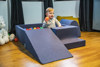 KiddyMoon Bällebad Bällepool mit bunten Bällen ∅ 7Cm  für Babys Kinder Quadrat, dunkelblau:h.grün/gelb/türkis/orange/d.pink/violet, 90x30cm/200 Bälle