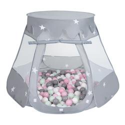 Baby Spielzelt Mit Plastikbällen Für Kinder Leicht und Kompakt ideal für Drinnen Und Draußen Fördert Sensorische Integration Schneller Aufbau, grau:weiß/garu/mint/puderrrosa, 300 Stück