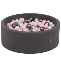 KiddyMoon Bällebad Bällepool mit bunten Bällen ∅ 7Cm  für Babys Kinder Rund, dunkelgrau:perle/rosa/silbern, 90x30cm/200 Bälle