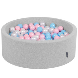 KiddyMoon Bällebad Bällepool mit bunten Bällen ∅ 7Cm  für Babys Kinder Rund, hellgrau:baby blau/rosa/perle, 90x30cm/200 Bälle