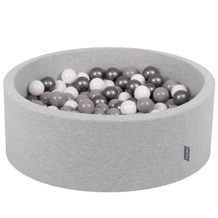 KiddyMoon Bällebad Bällepool mit bunten Bällen ∅ 7Cm  für Babys Kinder Rund, hellgrau:weiß/grau/silbern, 90 x 30 cm 200 Bälle