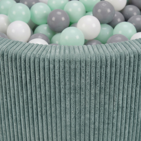 KiddyMoon Bällebad für Kinder aus Schaumstoff, 90 x 30 cm, weicher Rippbezug, abnehmbarer Bezug, weiches und sicheres Spielzeug, waschbar, Grün: Weiß/Grau/Minze, 90 x 30 cm 200 Bälle