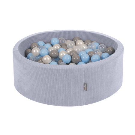 KiddyMoon Bällebad Kinder Schaumstoff Mit Bälle Für Baby ab 1 Jahr, dunkelgrau: perle/grau/transparent/babyblau, 90x30cm/300 Bälle
