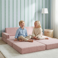 KiddyMoon Kindersofa aus Schaumstoff mit Teddy-Plüsch, modular und klappbar, zum Spielen, Lesen und Entspannen, rosa, Kindersofa