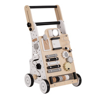 KiddyMoon Lauflernwagen aus Holz für Kinder Lauflernhilfe Spaß Babys, Laufen Lernen, Multifunktion Holzspielzeug für Kleinekinder Montessori-Spielzeug,, Schwarz - Weiß, Griff Verstellbar