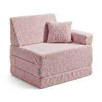 KiddyMoon Kindersessel Für Kinder mit Kissen, Teddy-Plüsch, Aufklappen Sessel Für Kinderzimmer Stuhl Faltmatratze, rosa, Kindersofa mit Kissen
