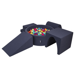 KiddyMoon Spielplatz aus Schaumstoff mit Bällebad und Bällen Hindernisläufen, dunkelblau:hellgrün/gelb/türkis/orange/dpink/violett, Bällebad (200 Bälle) + Version 3