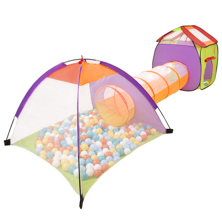 3in1 Spielzelt mit Tunnel Spielplatz PopUp Bällebad mit Bälle Für Kinder, Mehrfarbig:weiß/gelb/orange/babyblau/türkis, 900 Bälle