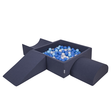 KiddyMoon Spielplatz aus Schaumstoff mit Quadrat Bällebad Bälle Hindernisläufen, dunkelblau:babyblue/blau/perle, Bällebad (300 Bälle) + Version 4