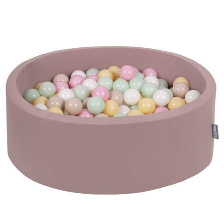 KiddyMoon Rundes Bällebad mit Bällen für Baby aus Schaumstoff, erikafarben: pastellbeige/pastellgelb/weiß/minze/puderrosa, 90 x 30 cm 200 Bälle