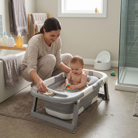KiddyMoon Faltbare Babybadewanne Kunststoff mit Badekissen, Grau, M