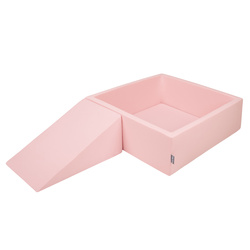 KiddyMoon Spielplatz aus Schaumstoff mit Quadrat Bällebad Bälle Hindernisläufen, pink:babyblue/puderrosa/perle, Bällebad (200 Bälle) + Zwickel