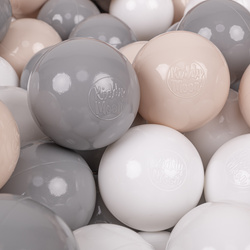 KiddyMoon Kinder Bälle für Bällebad Baby Spielbälle Plastikbälle ∅7cm Made in EU, pastellbeige/grau/weiß, 100 Bälle/7cm