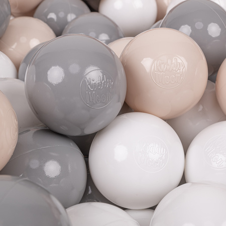 KiddyMoon Kinder Bälle für Bällebad Baby Spielbälle Plastikbälle ∅7cm Made in EU, pastellbeige/grau/weiß