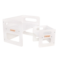 KiddyMoon Kindertisch Mit Stuhl für Kinder Runde Tresor Kanten Kinderzimmer Möbel, weiß, Kindertisches: 61x44x44 cm/Stuhles: 30x30x30 cm