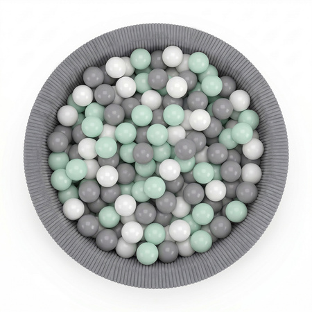 KiddyMoon Bällebad für Kinder aus Schaumstoff, 90 x 30 cm, weicher Rippbezug, abnehmbarer Bezug, weiches und sicheres Spielzeug, waschbar, Dunkelgrau: Weiß/Grau/Minze, 90 x 30 cm 200 Bälle