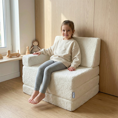 KiddyMoon Kinder Matratzen Mit Kissen, Teddy-Plüsch Aufklappen Aus Schaumstoff Kindermatratze Kinderzimmer Faltmatratze, cremig, Matratzen mit Kissen