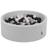 KiddyMoon Bällebad Bällepool mit bunten Bällen ∅ 7Cm  für Babys Kinder Rund, hellgrau:schwarz/grau/perle, 90 x 30 cm 200 Bälle