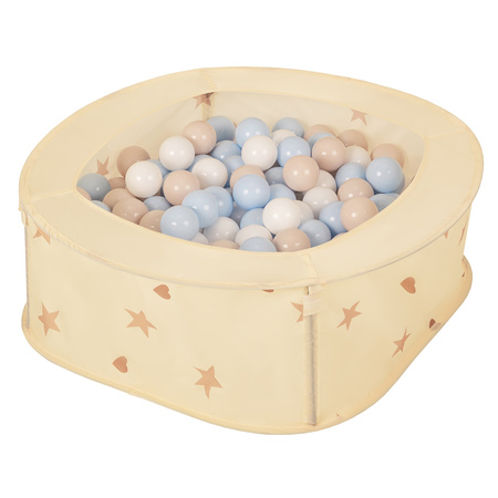 NK-200X Faltbarer Bällepool für Kinder mit Bälle Pop-Up, hellbeige:pastellbeige/pastellblau/weiß, 400 Bälle