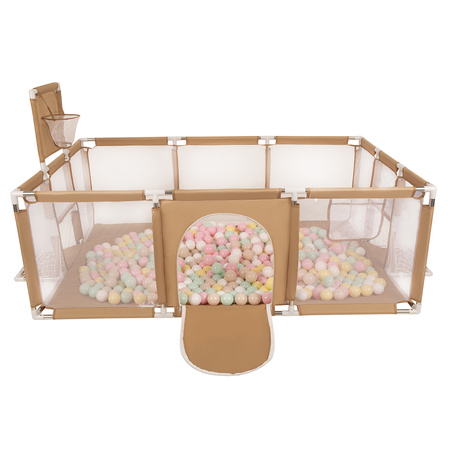 Laufstall Baby Großer Spielplatz mit Bällen Laufgitter für Kinder, beige:pastellbeige/pastellgelb/weiß/minze/puderrosa, 400 Bälle