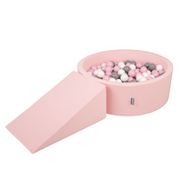 KiddyMoon Spielplatz aus Schaumstoff mit Bällebad und Bällen Hindernisläufen, pink:weiß/grau/puderrosa, Bällebad (200 Bälle) + Zwickel