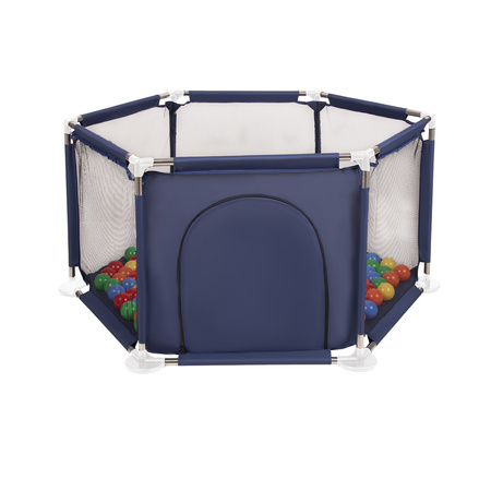Sechseckiger Laufstall mit Bällen Laufgitter für Kinder, Blau:gelb/grün/blau/rot/orange, 200 Bälle