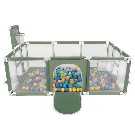 Laufstall Baby Großer Spielplatz mit Bällen Laufgitter für Kinder, grün:türkis/blau/gelb/transparent, 400 Bälle
