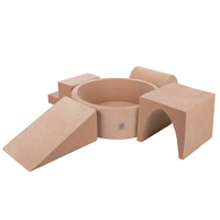 KiddyMoon Spielplatz Velvet Aus Schaumstoff Mit Samt Rund Bällebad Ballgruben Für Babys Spielbad Hindernisläufen, Hergestellt In Der EU, wüstenrosa: pastellbeige/grau/weiß, Bällebad (200 Bälle) + Version 3