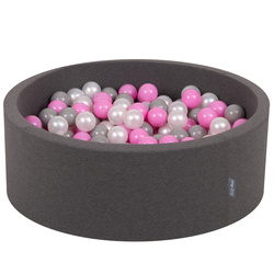 KiddyMoon Bällebad Bällepool mit bunten Bällen ∅ 7Cm  für Babys Kinder Rund, dunkelgrau:perle/grau/pink, 90x30cm/200 Bälle
