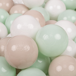 KiddyMoon Kinder Bälle für Bällebad Baby Spielbälle Plastikbälle ∅7cm Made in EU, pastellbeige/weiß/minze, 50 Bälle/7cm